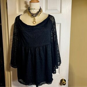 Torrid Women’s Black Embroidered Floral Lace Boho Whimsigoth Mesh Babydoll Top 2